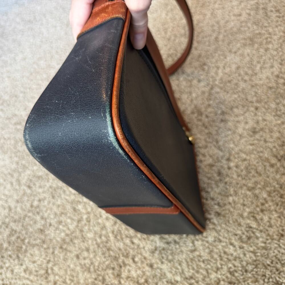 Rossi & Caruso Vintage 100% Leather Crossbody Bag Two-Tone Brown Navy Buckle - Picture 13 of 16